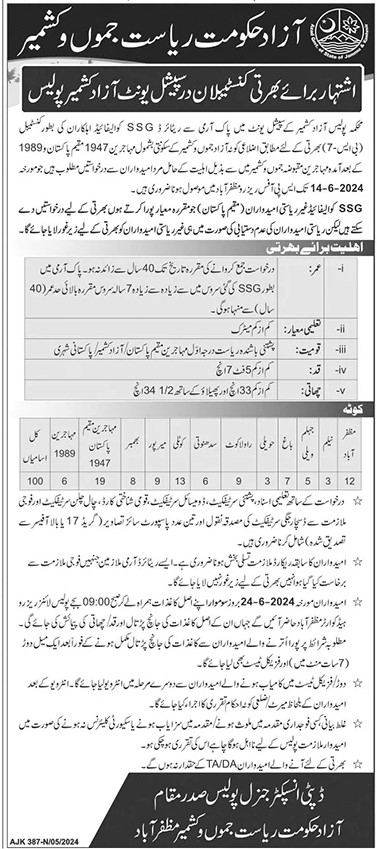 AJK Police Jobs 2024 Police Constables Vacancies