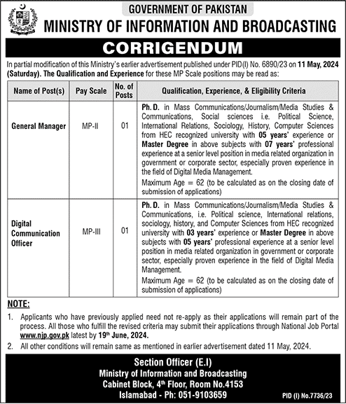 Ministry of Information and Broadcasting Jobs 2024 | Apply Online