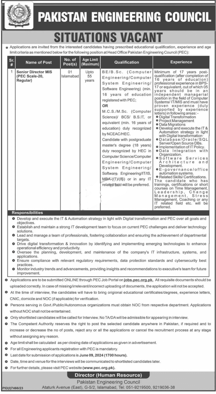 Pakistan Engineering Council PEC Jobs 2024 | www.pec.org.pk