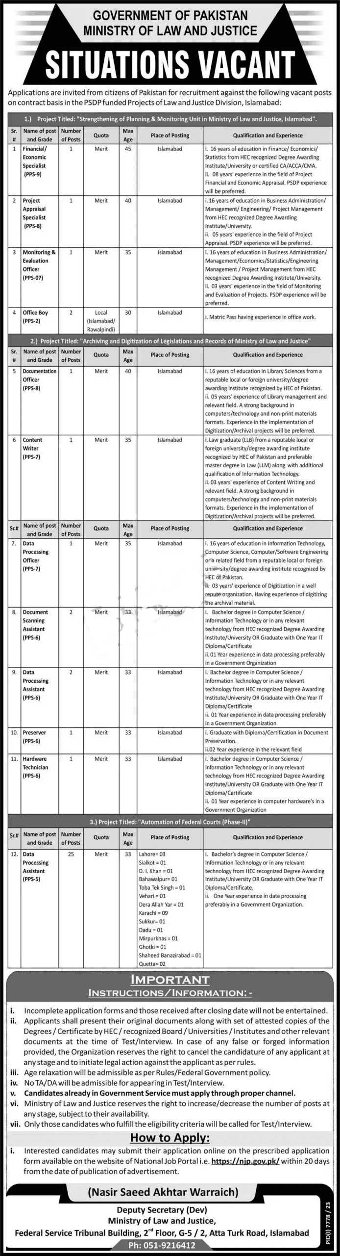 Ministry of Law and Justice Jobs 2024 – www.njp.gov.pk