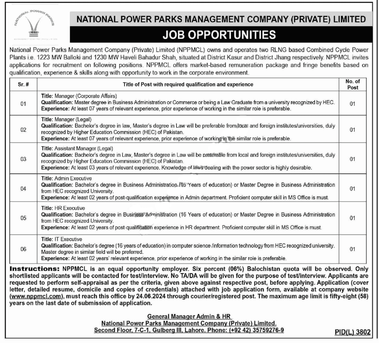 National Power Parks Management Company NPPMCL Jobs 2024